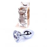 Анальная пробка металлическая со стразом Jewellery Silver Heart Plug Clear