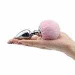 Plug anal metalic cu coada Pompon Metal Plug Small Pink “LoveToy” - imagine 2