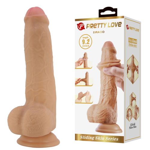 Фаллоимитатор с реалистичной подвижной текстурой и мошонкой Sliding Skin DRACO 9.2" "Pretty Love" Faloimitator cu textură realistă și scrot mobil Sliding Skin Draco 9.2″ „Pretty Love” - imagine 1