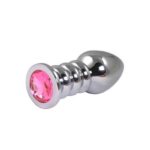 Dop anal cu cristal Silver large ribbed butt plug "Fantasy"