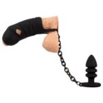Centură de castitate masculină cu dop anal Black Velvets Cock Cage "Orion"